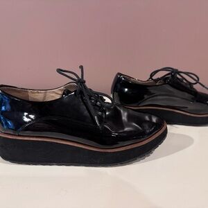 Aldo Black Patent Leather Platform Loafers